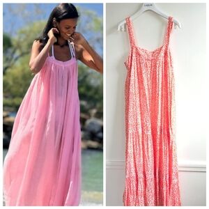 New Lemlem Halima Collection Coral Leopard Print Sweepy Midi Dress NWT Medium